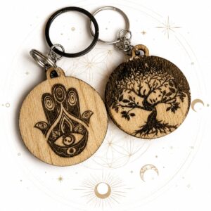 Llaveros De Madera Mano De Fátima Y Árbol De La Vida